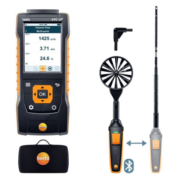 Комплект Testo 440 dP для вентиляции с Bluetooth крыльчаткой 100мм (0635 9431),зондом-крыльчаткой 16 мм (0635 9570), зондом влажности и температуры Арт. 0563 4410_1
